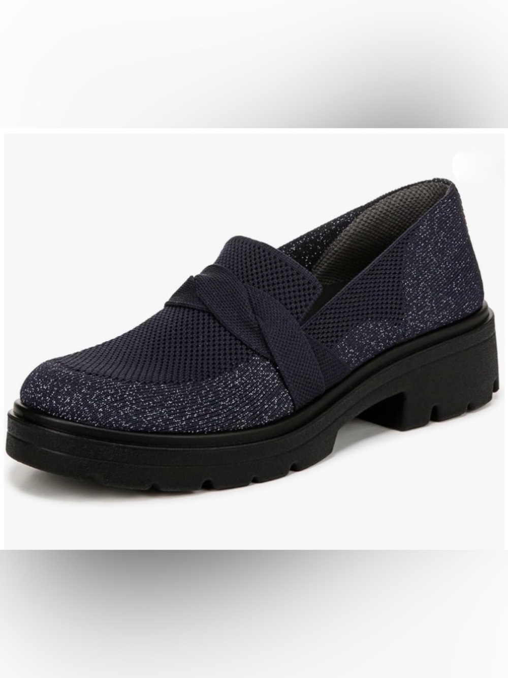 Bzees Women's Navy Knit Slip-On Loafer with Metallic Accent Size 10